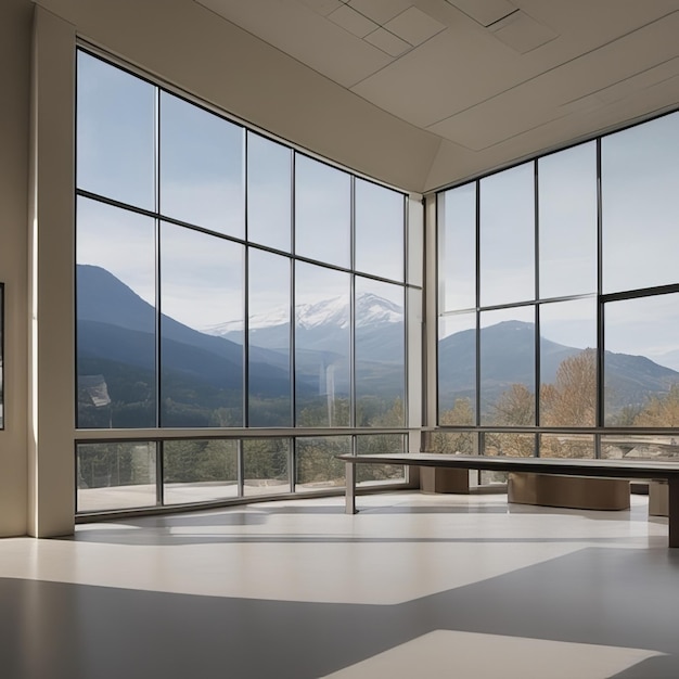 Vue sur la montagne dans la fenêtre de la maison de luxe