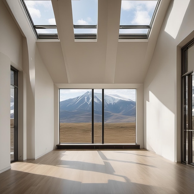 Vue sur la montagne dans la fenêtre de la maison de luxe