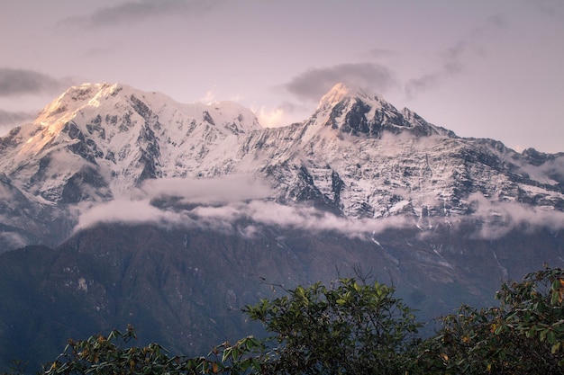 Une vue sur les montagnes du haut de la colline.