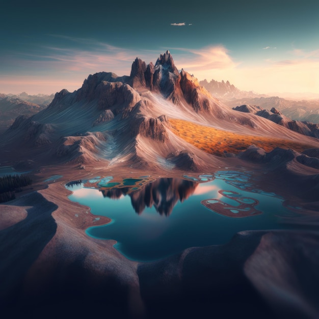 Vue sur les montagnes époustouflantes Paysage dans le style réaliste AI générée