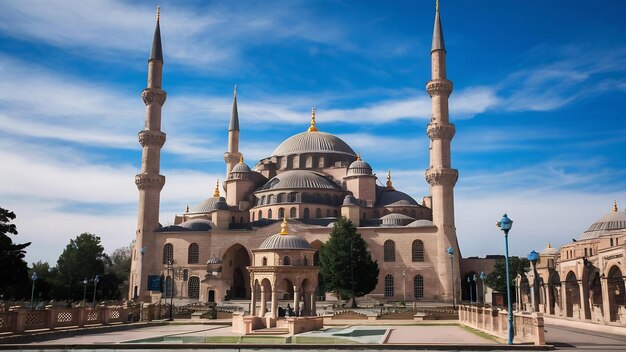 Photo vue de la mosquée d'albâtre sous un ciel bleu au caire, en égypte