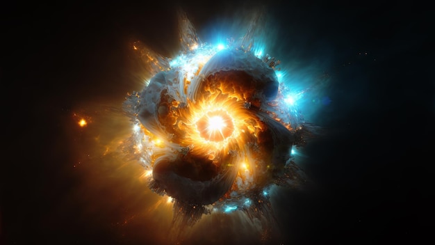 Vue de la naissance d'une étoile dans l'espace lors d'une explosion de nébuleuse