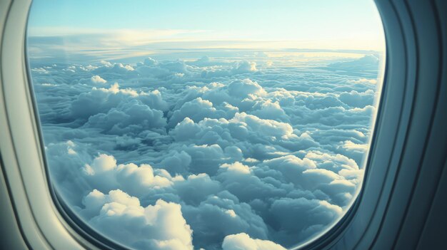 Vue de la nature haute de grands nuages blancs sur un fond de ciel doux le matin Vue de nuage blanc sur l'avion