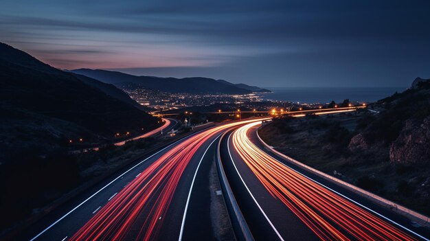 vue nocturne de l'autoroute dans la ville