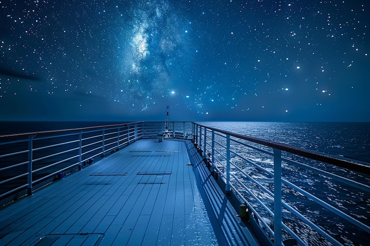 Photo une vue nocturne captivante depuis le pont du navire