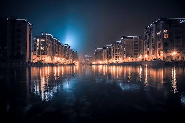 Vue nocturne de l'illumination du remblai AI générative