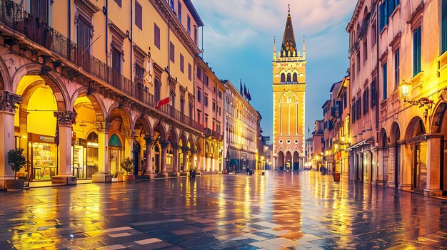 Vue nocturne de la Piazza delle Erbe dans le centre de Vérone, Italie