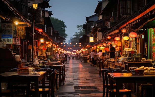 Vue nocturne de la rue gastronomique