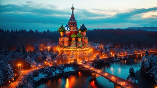 Une vue nocturne de st. cathédrale saint-basile à moscou