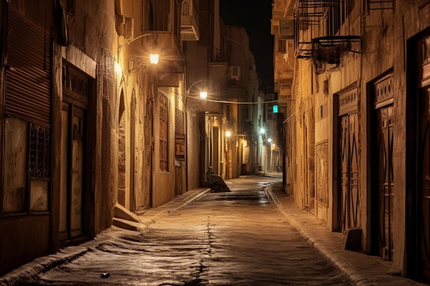 La vue nocturne d'une vieille ville arabe