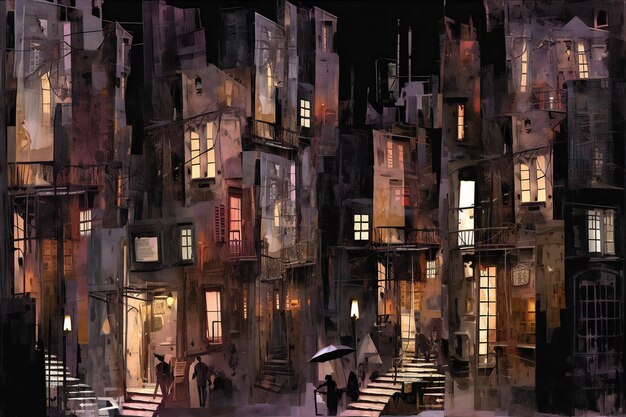 Vue nocturne des vieilles maisons de Prague République tchèque Peinture numérique