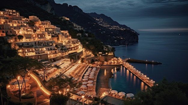 Une vue nocturne de la ville d'Amalfi