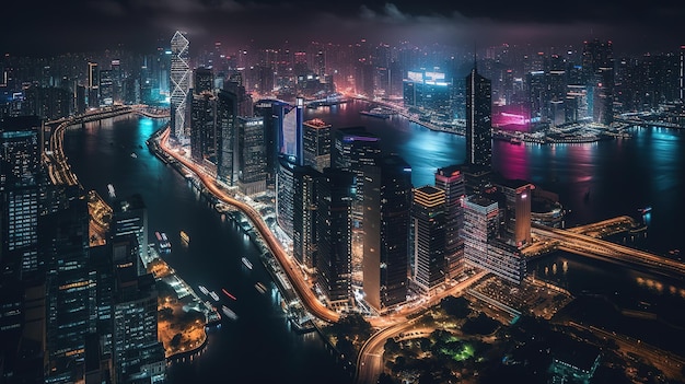 Une vue nocturne de la ville de singapour