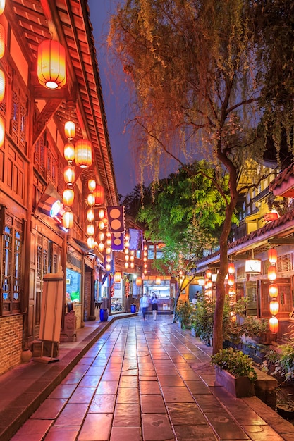 La vue de nuit de l&#39;ancienne ville de Chengdu