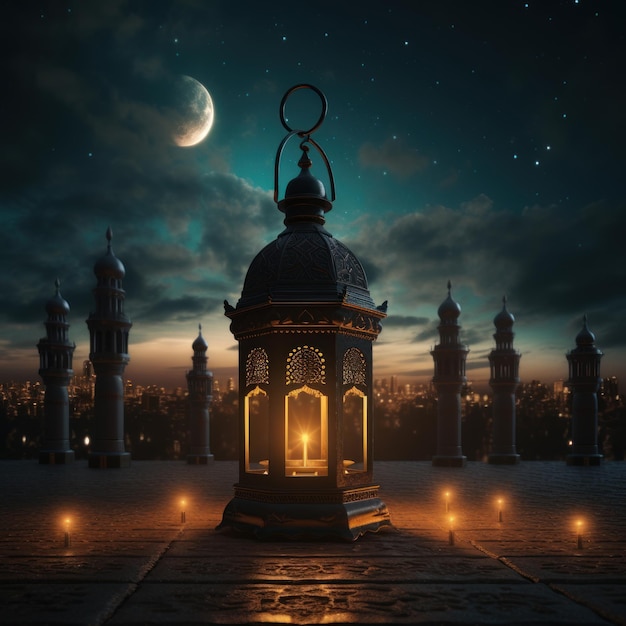 vue de nuit d'une belle mosquée IA générative