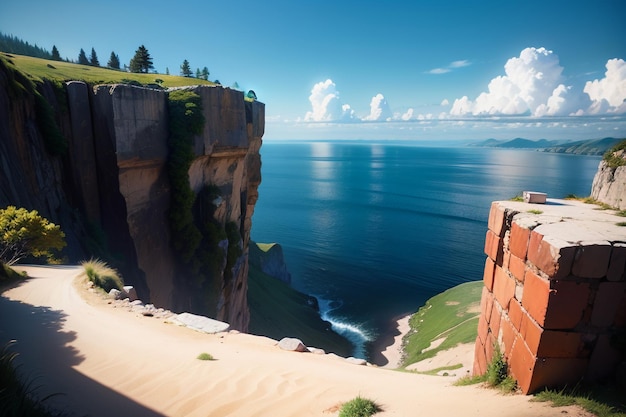 Une vue sur l'océan depuis les falaises du phare.