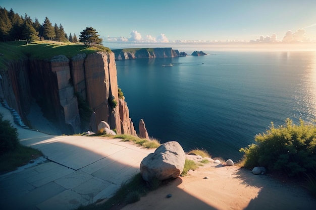 Une vue sur l'océan depuis les falaises du phare.