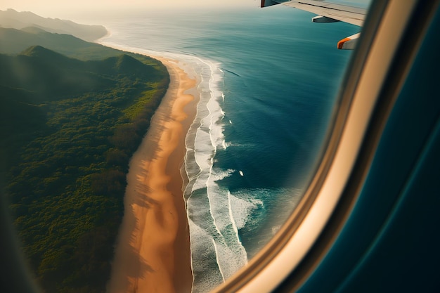 Vue de l'océan depuis la fenêtre de l'avion