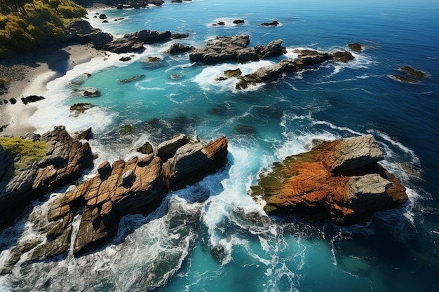 Vue de l'océan et des rochers depuis les falaises