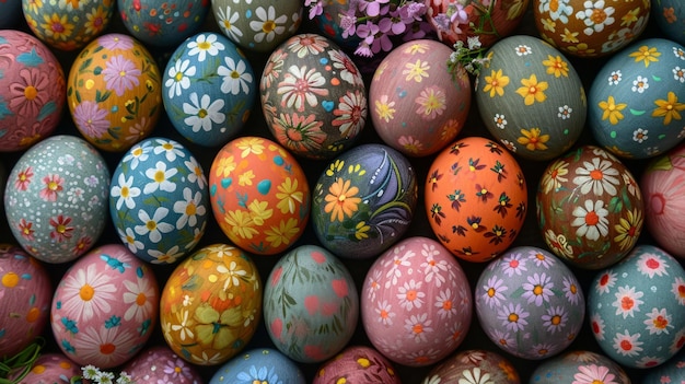 Vue des œufs de Pâques colorés Célébration de la Pâque