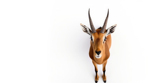 Vue d'oiseau d'une antilope sur un fond blanc