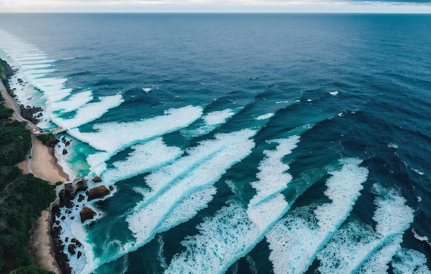 Vue d'oiseau d'une belle plage avec des vagues de mer