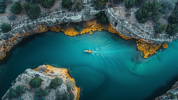 Vue d'oiseau d'un canyon sinueux