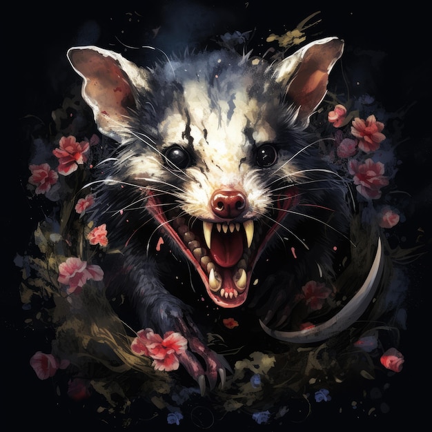 vue d'un opossum de style sombre