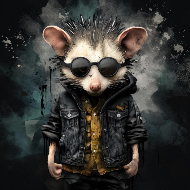 vue d'un opossum de style sombre