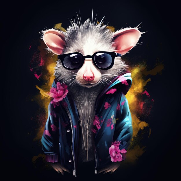 vue d'un opossum de style sombre