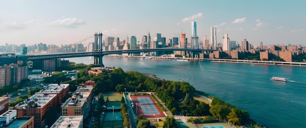 Vue panoramique aérienne du pont de Brooklyn à New York