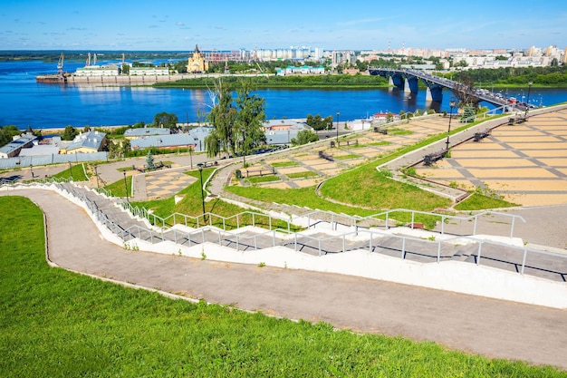 Vue panoramique aérienne du remblai Fedorovsky à Nijni Novgorod. Nijni Novgorod est la cinquième plus grande ville de Russie et le centre de l'oblast de Nijni Novgorod.