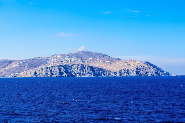 Vue panoramique aérienne de l'île de Mykonos. Mykonos est une île des Cyclades en Grèce.