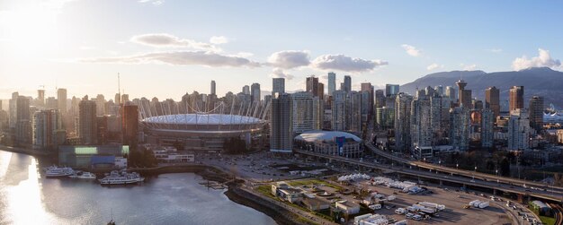 Vue panoramique aérienne de la ville Skyline BC Place Stadium