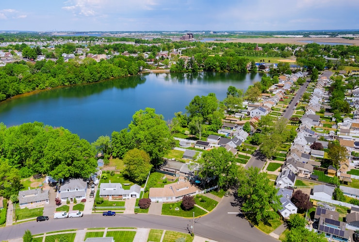 Photo vue panoramique aérienne de la zone résidentielle de la ville de sayreville de la belle banlieue de la maison d'habitation