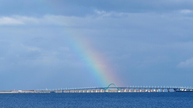 Vue panoramique de l'arc-en-ciel sur la mer contre le ciel