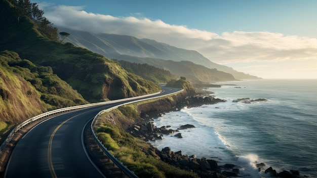 Une vue panoramique sur une autoroute à côté de l'océan