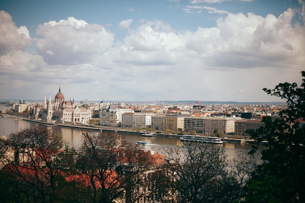 Vue panoramique de Budapest Vue sur la ville de Budapest d'en haut Maisons par temps nuageux