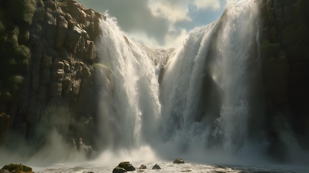 Vue panoramique d'une cascade dans la forêt tropicale d'Hawaï