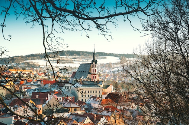 Vue panoramique de Cesky Krumlov en hiver République tchèque Voyage et vacances en Europe