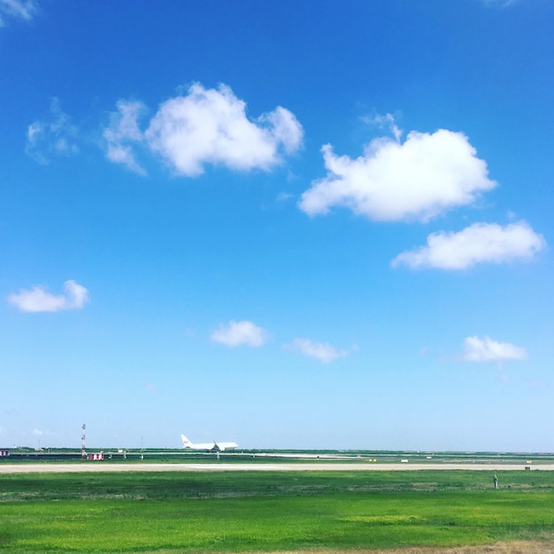 Vue panoramique d'un champ d'herbe contre le ciel