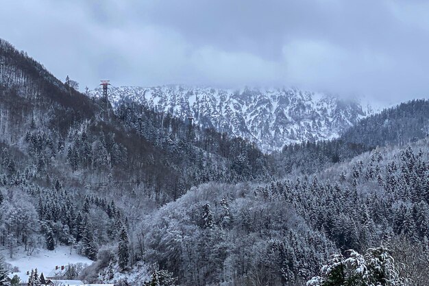 Photo vue panoramique des collines couvertes de neige en face de hochfelln contre le ciel