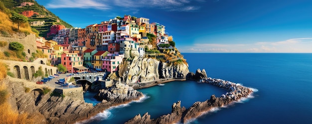 Vue panoramique sur la côte colorée de la ville de Cinque Terre Ligurie Italie Journée ensoleillée Générative ai