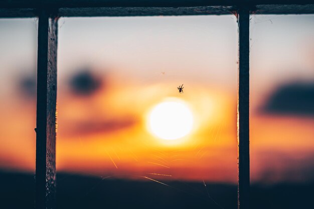 Vue panoramique du coucher de soleil vue par la fenêtre