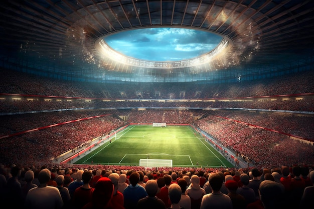 Vue panoramique du grand stade de football rempli de fans