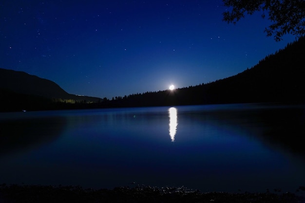 Photo vue panoramique du lac contre un ciel bleu clair la nuit