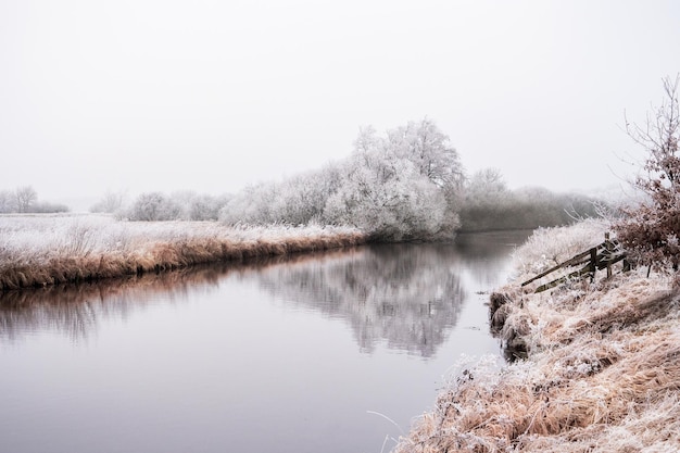 Vue panoramique du lac contre un ciel clair en hiver