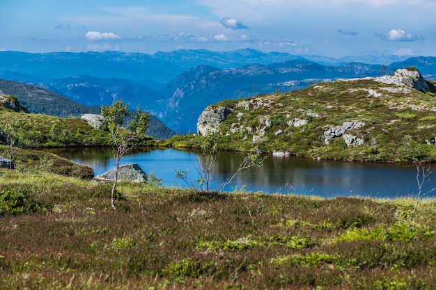 Photo vue panoramique du lac et des montagnes contre le ciel