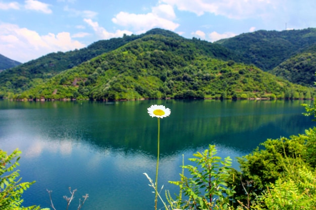 Photo vue panoramique du lac et des montagnes contre le ciel