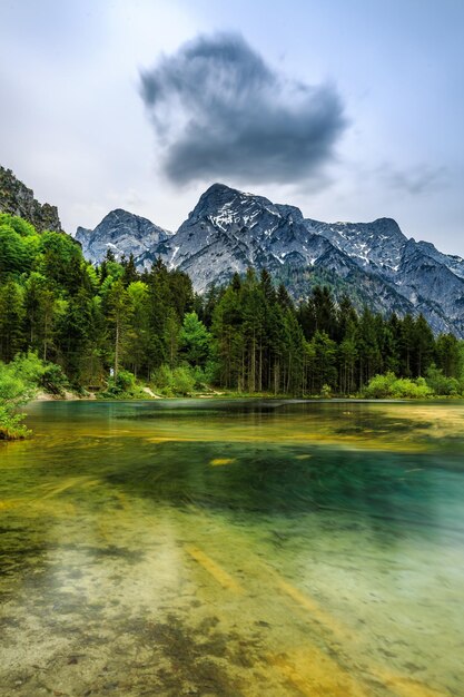 Photo vue panoramique du lac par les arbres contre le ciel